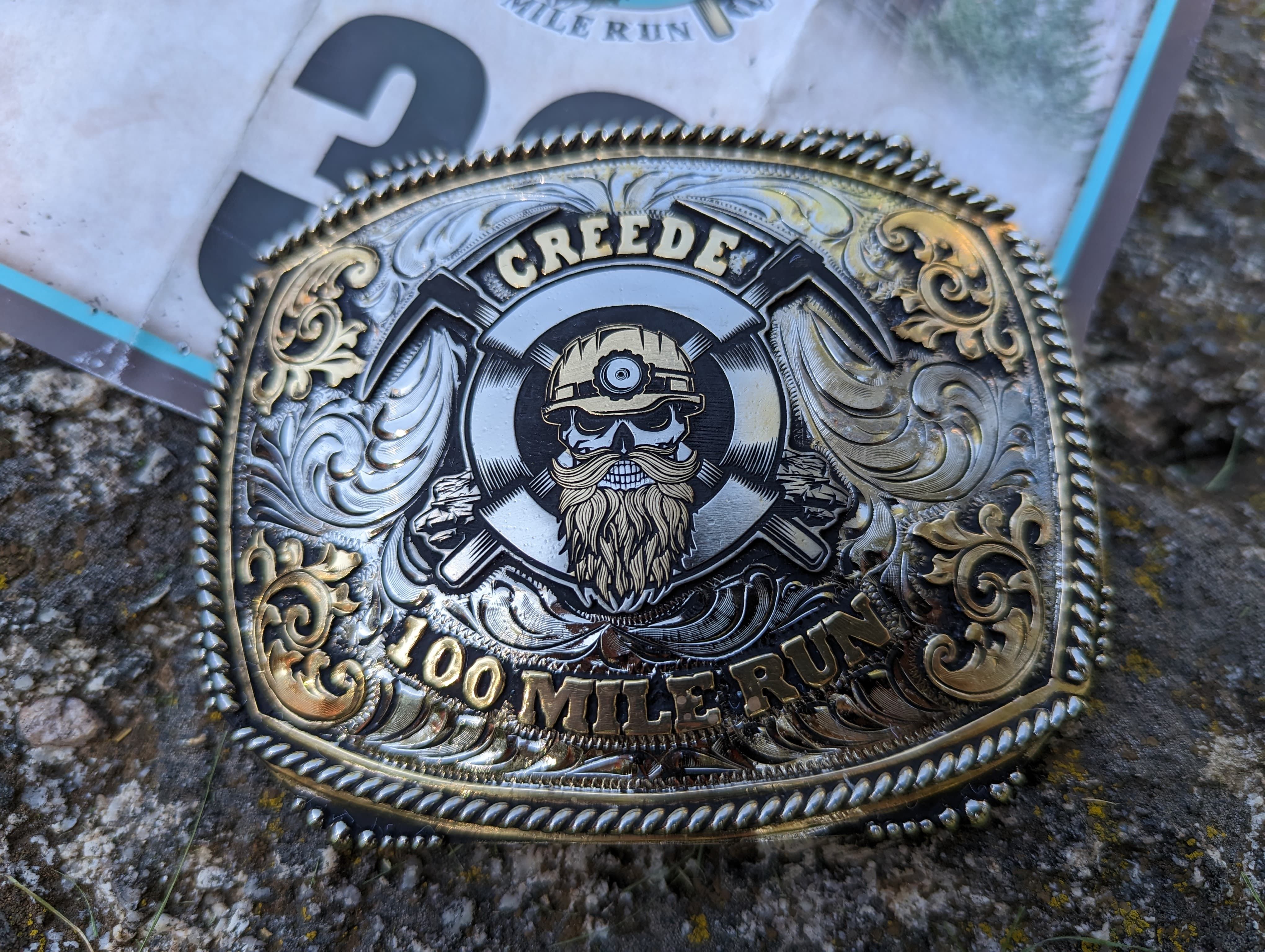 Creede 100 belt buckle for race finishers