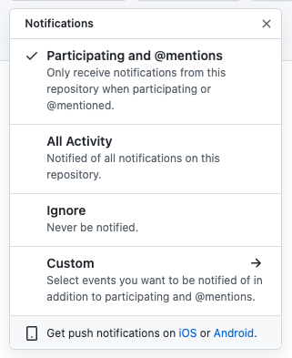 GitHub watch notifications menu