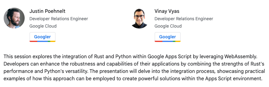Google Next 24 - Rust, Python, and WASM in Apps Script