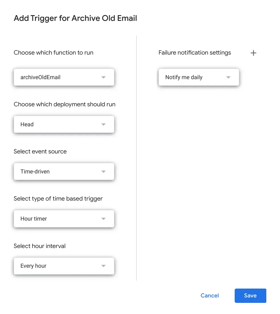 Triggering apps script every hour